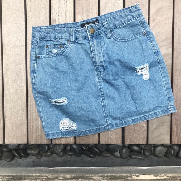 Boohoo | Blue Denim Distressed Skirt - Picture 2 of 4